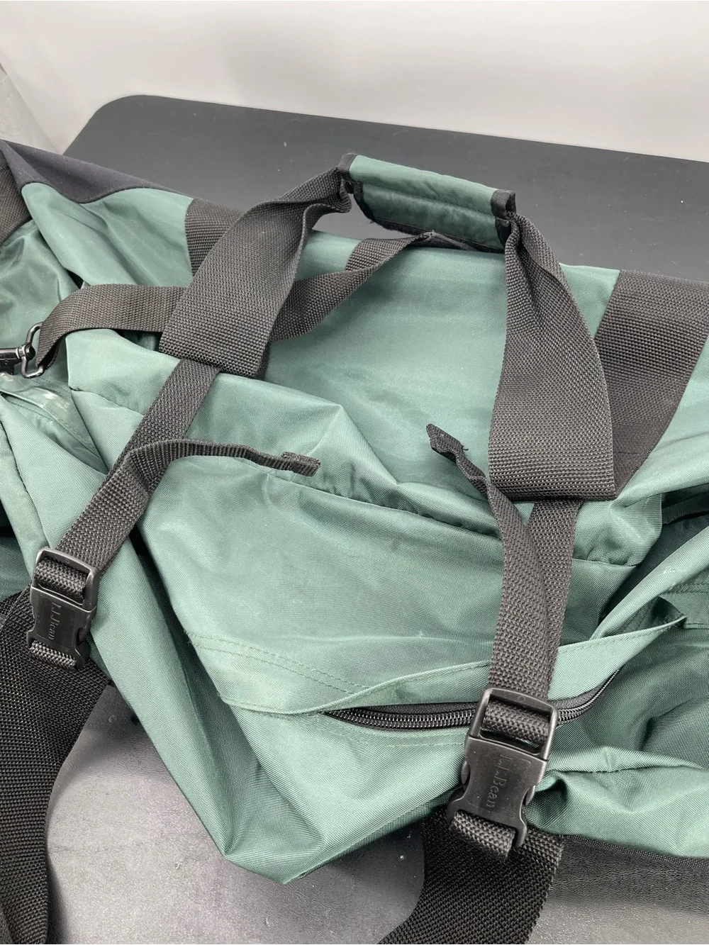 Vintage L.L. Bean Forest Rolling Green Duffel, JES monogram Large